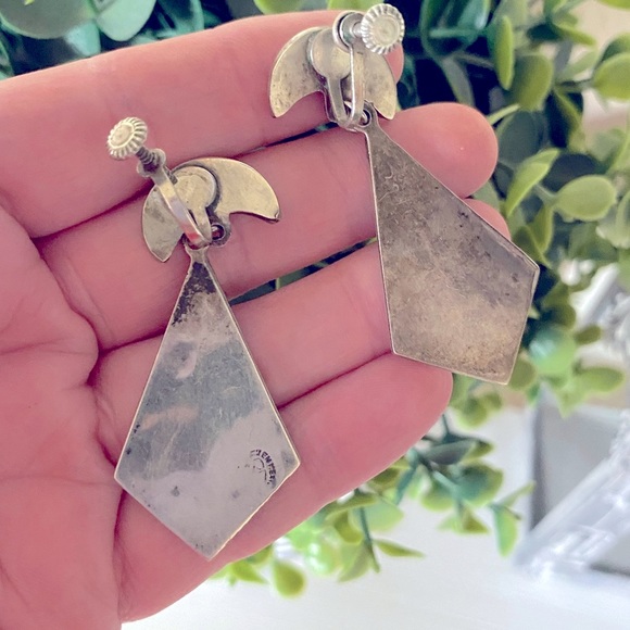 Beautiful Hecho en Mexico Sterling Silver abalone Shell Screw earrings 2.25” - Picture 4 of 7